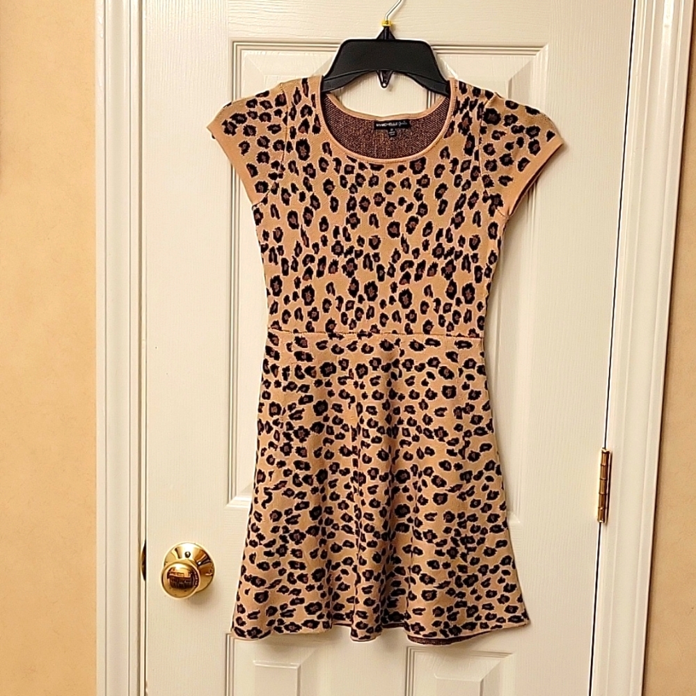 My Michelle Girls Tan & Brown Leopard Animal Print Knit Dress Size M